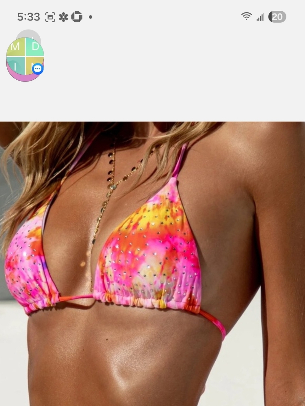 Luli Fama 2 Peaces Tie-Dye Pink Orange Yellow Rhinestone Swem Wear Size: S